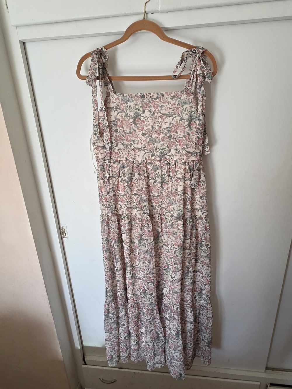 Carly Jean Los Angeles Floral Tie-Shoulder Maxi Dress in Blush and Sage